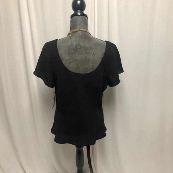SL Fashions Blouse Womens 18 Black Flutter Short Sleeve Scoop Neck Top NEW - Picture 4 of 6